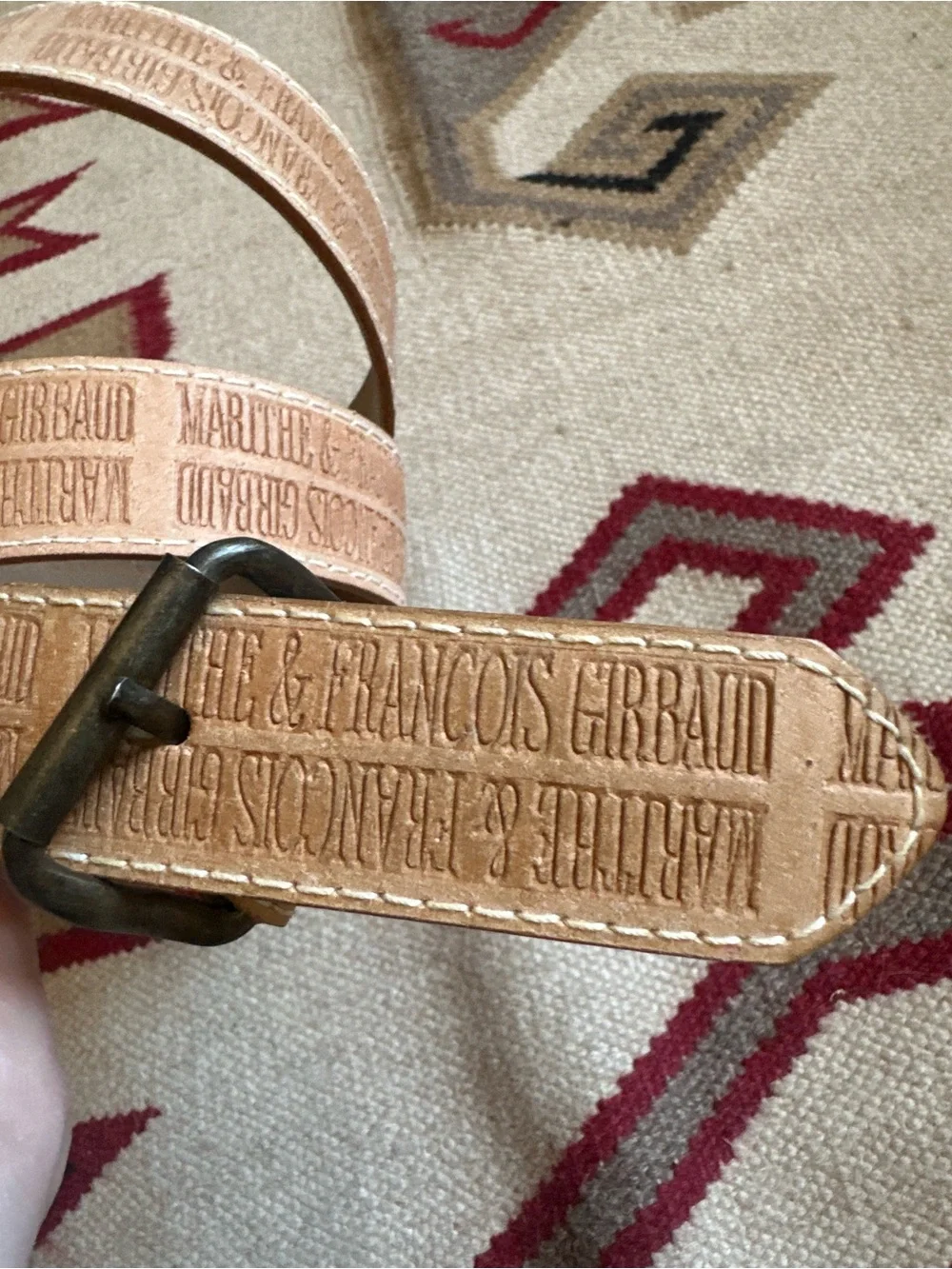 Vintage Marithe Francois Girbaud Tan Neutrals Spellout Designer Belt